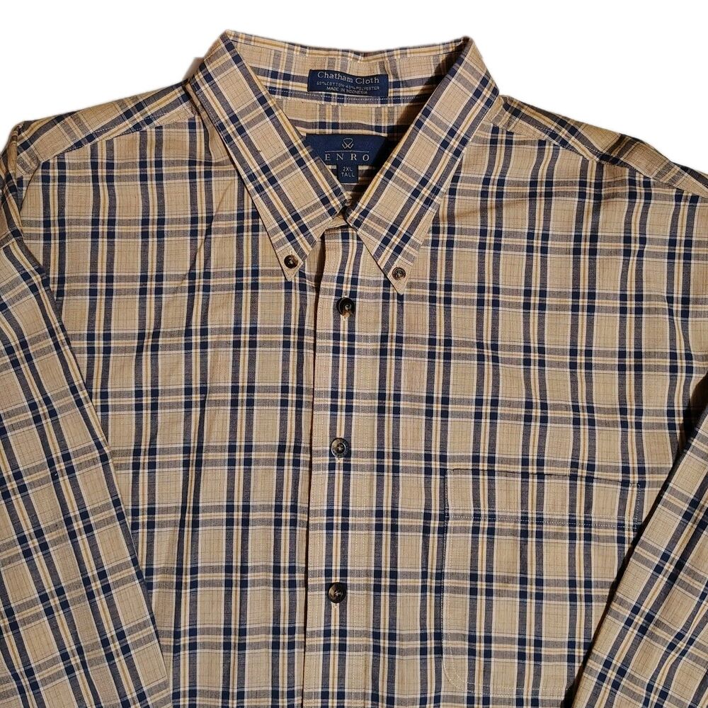 Enro Mens Shirt 2XLT Beige Plaid Long Sleeve Collared Button Down Casual Dress
